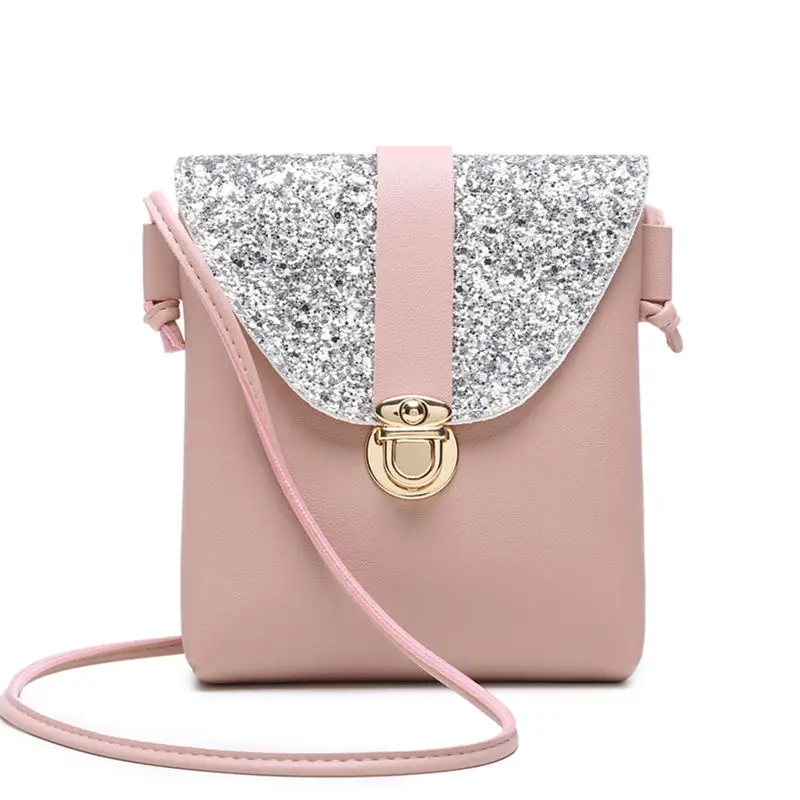 Vsen/женские небольшой bling сумка женская мини-юбка для девочек сплошной цвет глянцевый, для сумки открытие крышки сумка через плечо - Цвет: Pink