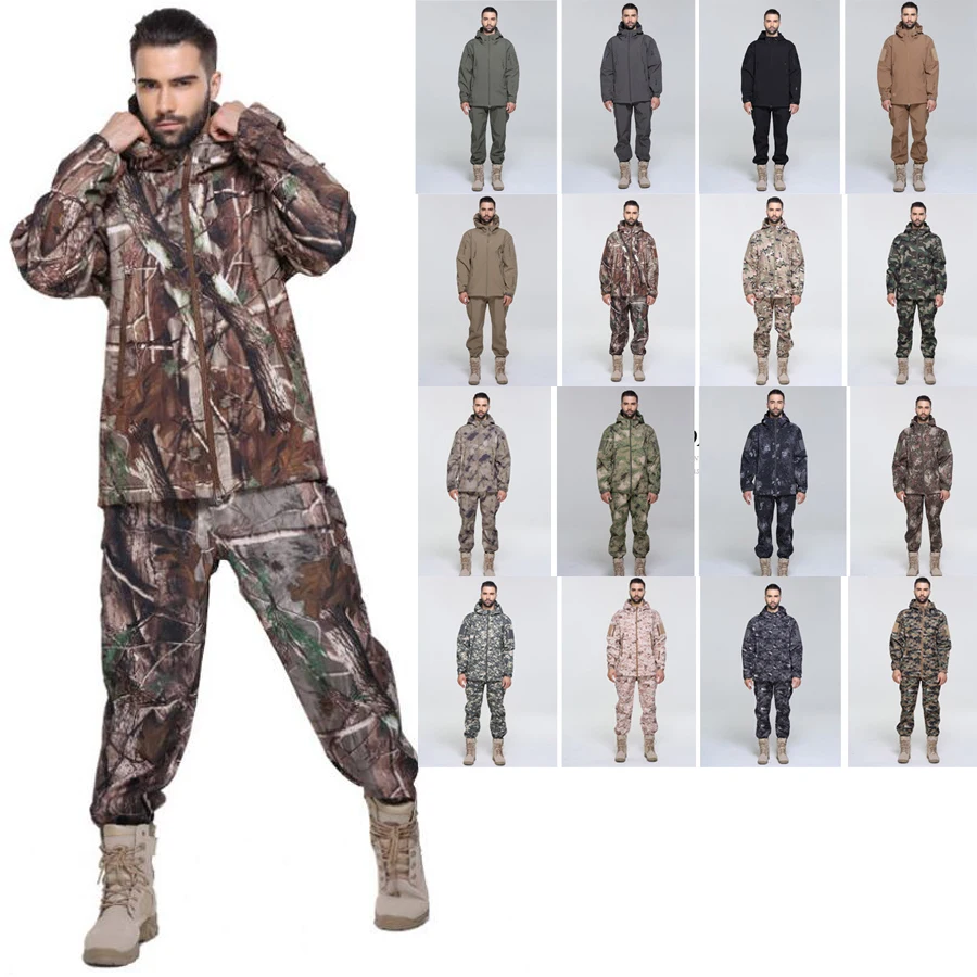 

Ice Winter Suit Fly Fishing Clothes Camouflages Men Warm Hunting Clothing Sets Waterproof Jacket With Thread Hat Outdoor Camping