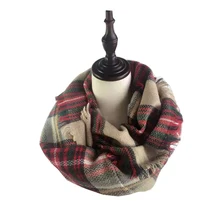 Womens Scarfs Fashionable Tartan Scarf Luxury Brand Winter Warm Ladies Cashmere Neck Circle Wool Blend Cowl Snood Ring Scarves