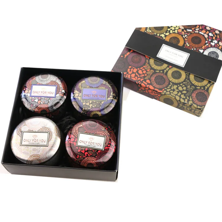 

4pcs/lot Elegant Tin Natural Plant Soybean Wax Aromatherapy Candle Gift Box Set Smoke-free Birthday mother's day wedding gift