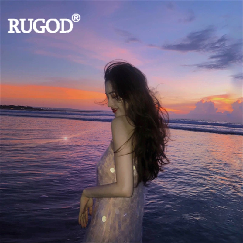 

RUGOD Women mini dress solid pink shiny sequined spaghetti strap slim sexy dress 2019 new summer fashion female beach party girl