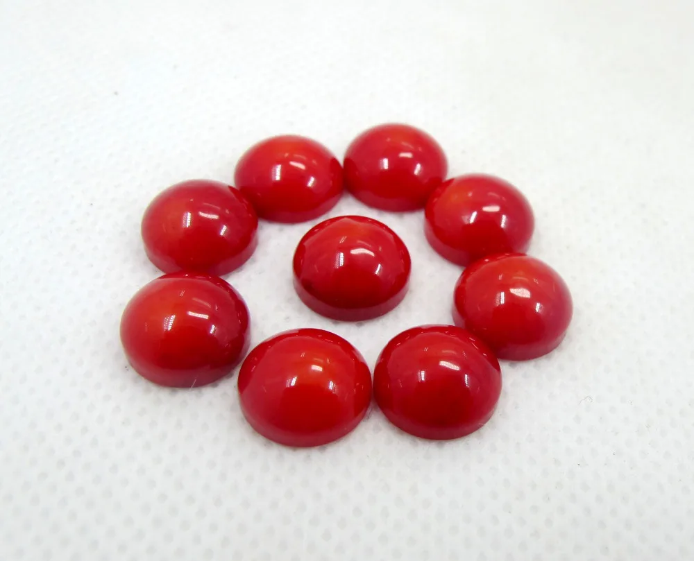 

10pcs/lot Semi Stone Natural Red Coral Jewelry Cabochon 10mm Round Gem stone jewelry Cabochon Ring Face