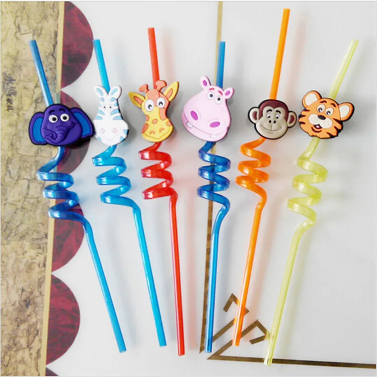 Cartoon novelty drinking juice plastic straw kid Happy Birthday