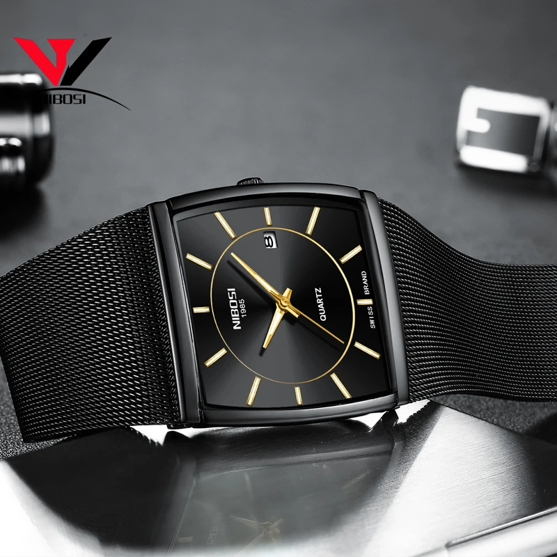 Квадратные часы для мужчин NIBOSI Montre Homme 2018 Мужские модельные Лидирующий бренд