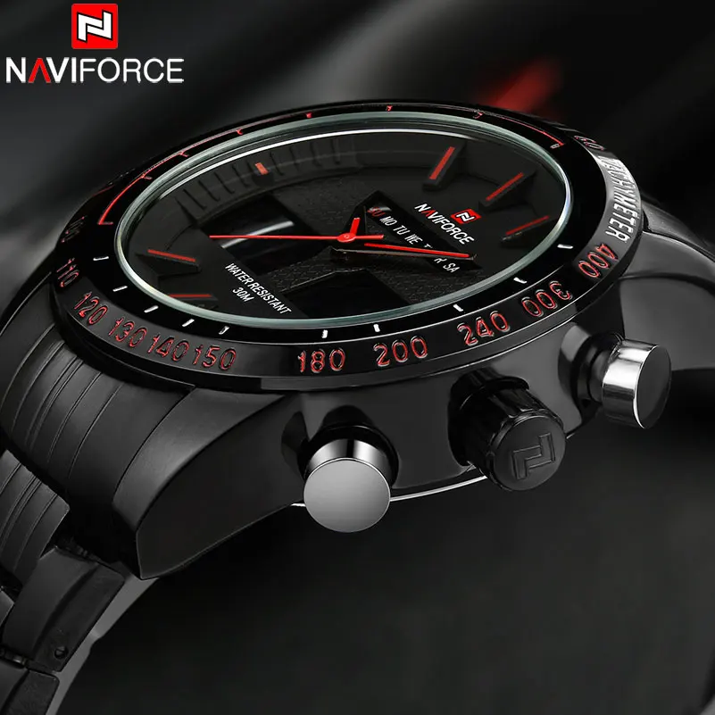 

NAVIFORCE Brand Horloge Mannen Mens Sport Watch Men Stainless Steel Analog Digit LED Waterproof Quartz Watch Clock Montres Homme