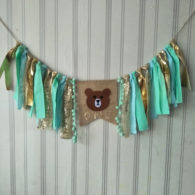 

Mint And Sequin Gold Inspired Baby Highchair Buntings First Year Birthday Decoreated Sign Banners Handmade And Free Shipping