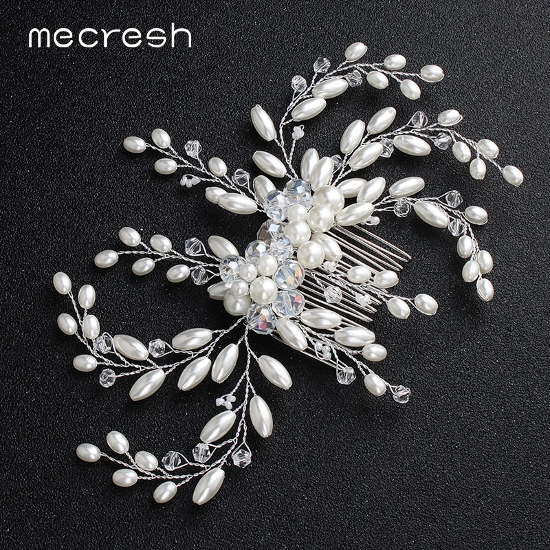 

Mecresh Simulated Pearls Bridal Hair Combs for Girls Hair Jewelry Beaded Flower Princess Tiara Bride Wedding Accessories FS259