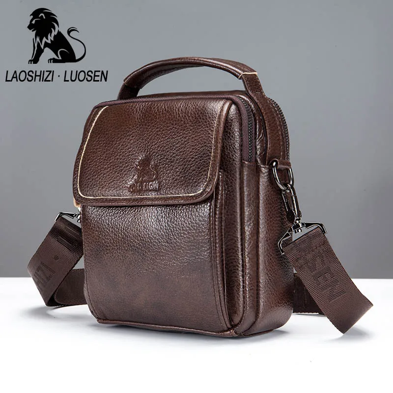 LAOSHIZI LUOSEN man's Genuine Leather Messenger Bags Mens Crossbody ...
