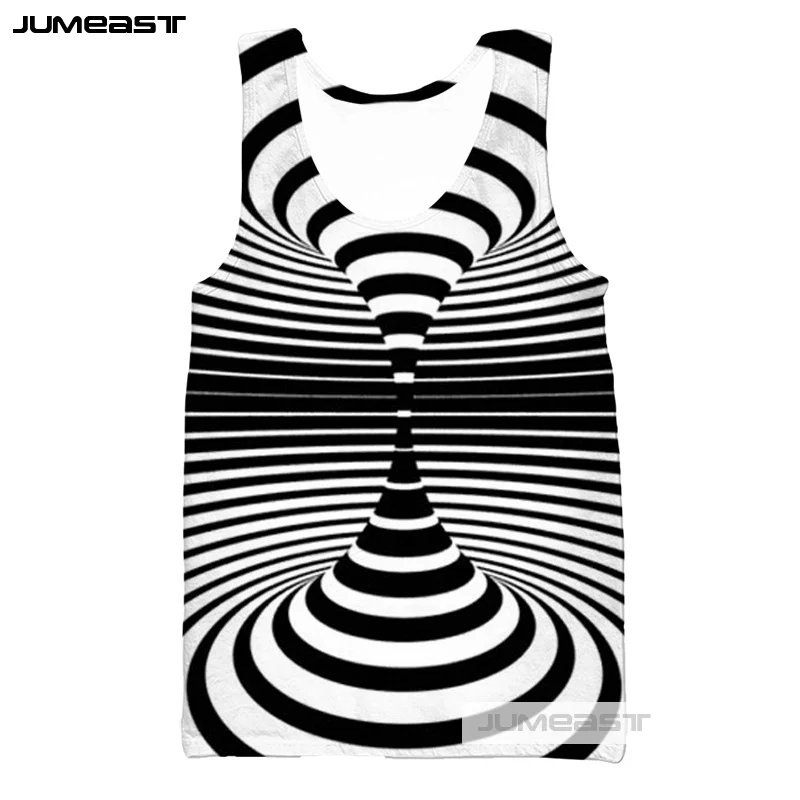 Jumeast бренд Vertigo дизайн 3d печатных для мужчин/для женщин плотные танк-топы рисунок футболка без рукавов унисекс Классическая Черный и белы