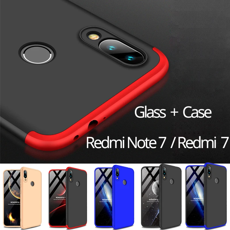 

360 Full Cover Xiaomi Redmi 7 Hard Case Redmi Note 7 Plastic Anti-Shock Protection Redmi Note 7 Case Tempered Glass Redmi 7