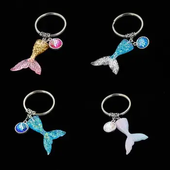 

50pcs/lot Resin Sequins Mermaid Tail Keychain Bag Phone Charms Keyring Pendants DIY Jewelry Findings Key Ring Decorative