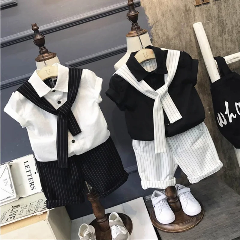 

2018 Baby Boys Sets Summer 1-10Y Boys Sets Baby Boy Clothes T Shirt+short Pants Cotton Striped 2pcs Children Clothing Suit