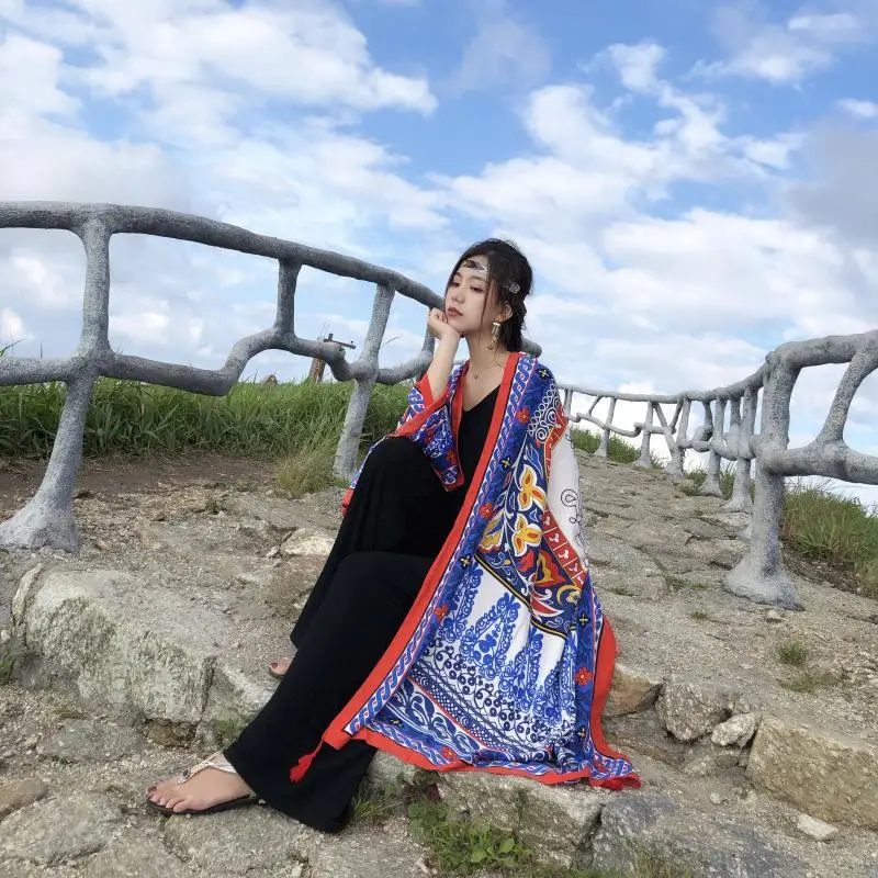 2019 Новое пляжное платье с принтом, туника, длинное парео, бикини покрывало, купальники 180*100 см, Пляжное Платье