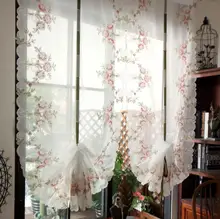 Pastoral Tulle Window Roman Curtain Embroidered Sheer For Kitchen Living Room Bedroom Window Curtain Screening 1PCS