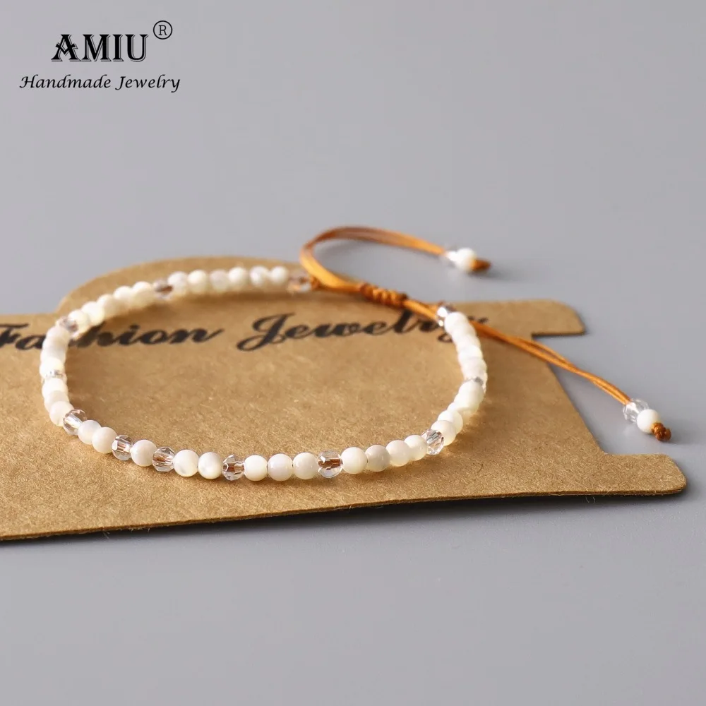 AMIU Natura Белый перламутровый браслет, бусы, регулируемый браслет, натуральный кристалл, Богемия, приносящий удачу, как подарок, браслеты