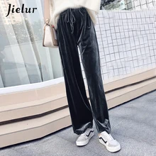 Jielur New Autumn Drawstring Women Pants Korean Winter Solid Color Baggy Wide Leg Pants Harajuku Velvet Trousers XS-XXL Dropship new print women golf pants lady long trousers with fleece autumn sports pants for korean style slim elastic pants xs xxl winter