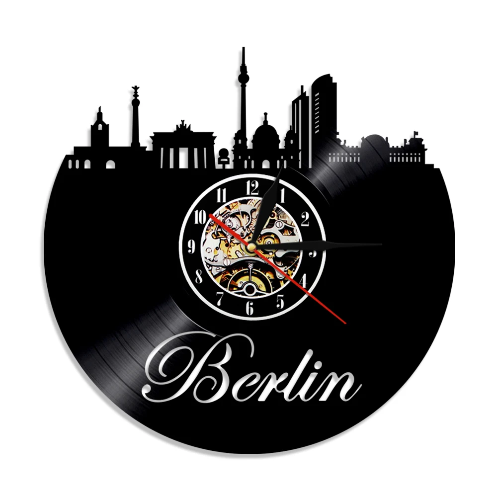 

1Piece Germany Skyline Home Decor Berlin Vinyl Record Silhouette Wall Clock Cityscape Led Backlight Euro Travel Souvenir