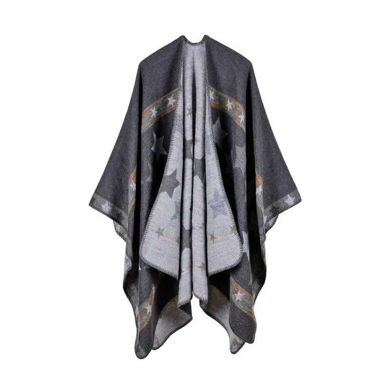 Новая женская шаль из искусственного кашемира со звездами и цветными полосками, длинная импортная шаль, утолщенный шерстяной шарф-воротник - Цвет: gray