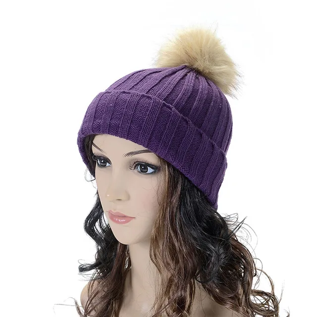 Women Lady Fashion Warm Fur Knitted Winter Ski Beanie Hat Pom Crochet