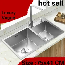 Квартира мыть овощи 304 из нержавеющей долговечной стали Роскошные кухня ручная раковина двойной паз Лидер продаж 75x41 см