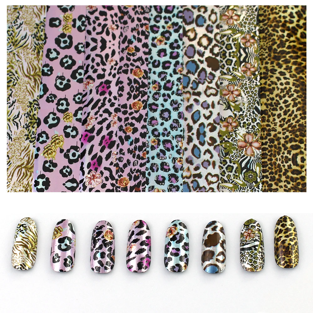 

16pc/Set Holographic Leopard Print Nail Foils Nail Art Transfer Stickers DIY Shinning Tips Wrap Manicure Slider Decor