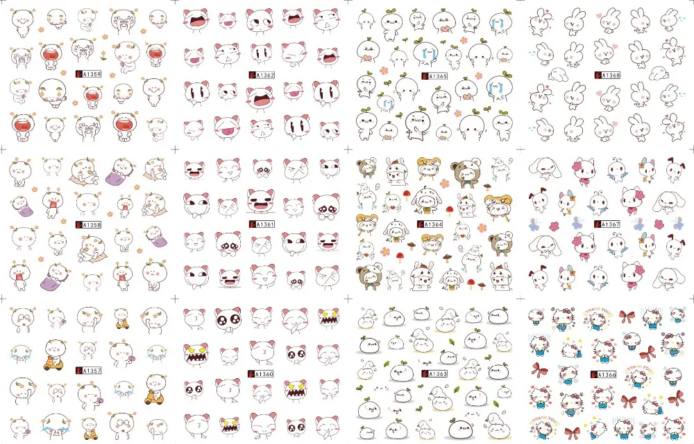 12 sheets lot water transfer nail art decorations stickers decals manicure nails supplies tool Cute animal cat dog rabbit