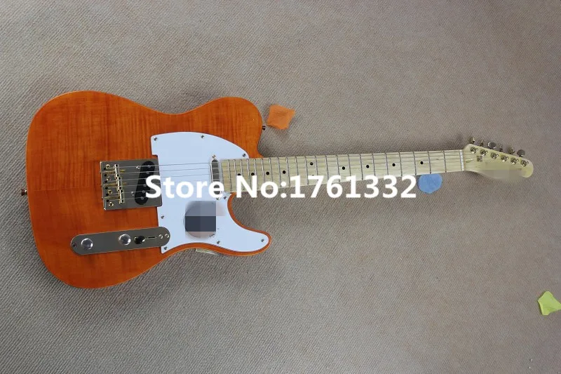 

Factory Custom orange electric guitar with flame maple veneer,maple fingerboard,white pickguard,can be cusomized as your request