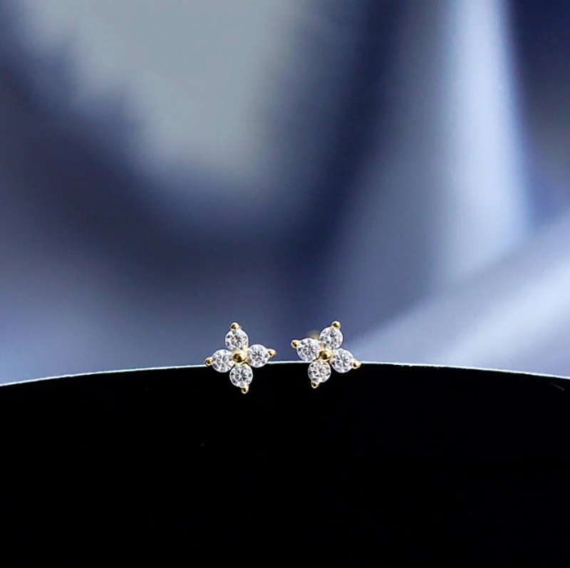 

Exquisite gold color 925 sterling silver mini flower zirconia stud earrings for women girls student fashion jewelry