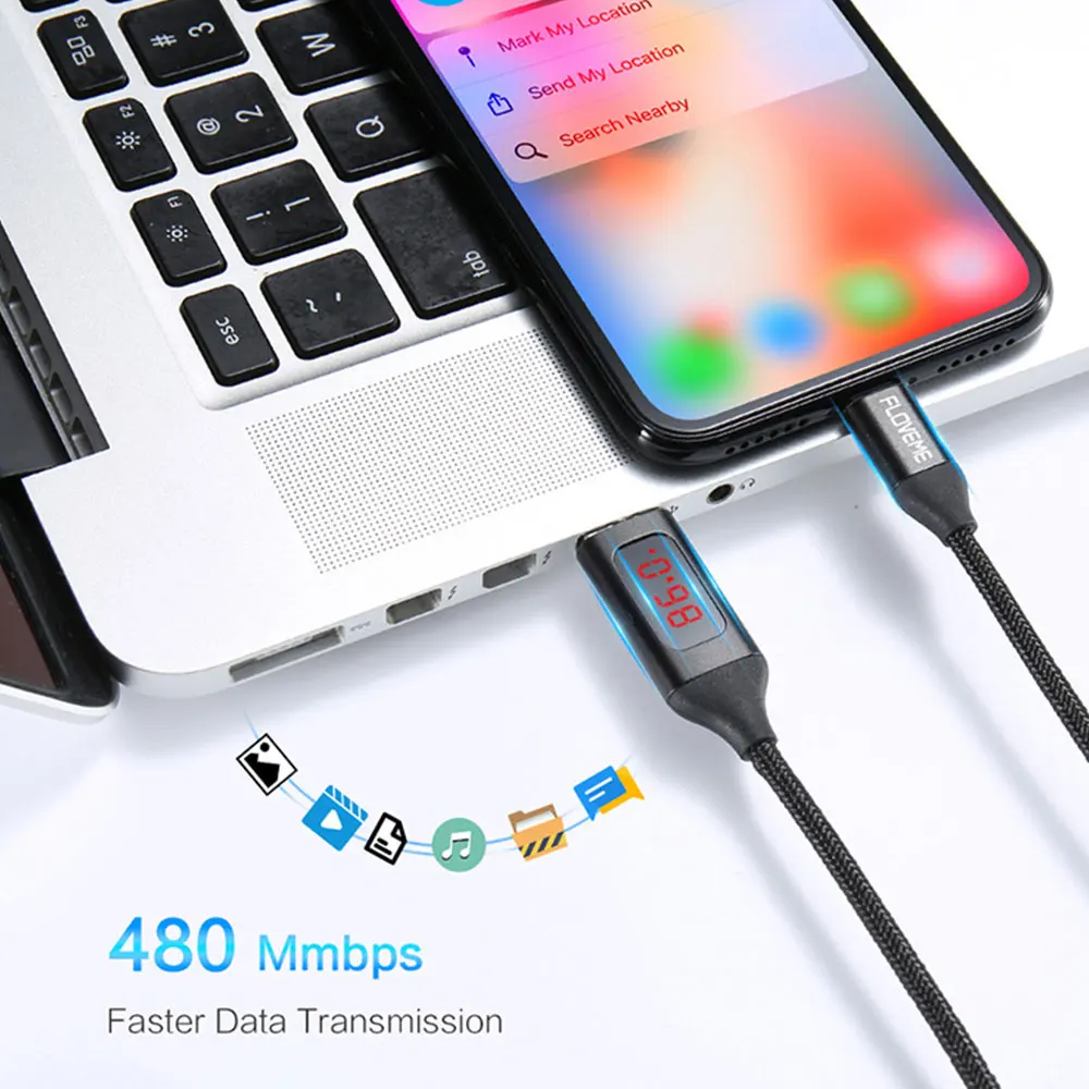 FLOVEME Micro usb type C кабель для мобильного телефона зарядный провод для samsung для Xiaomi для Redmi светодиодный цифровой USB кабель для iPhone XR