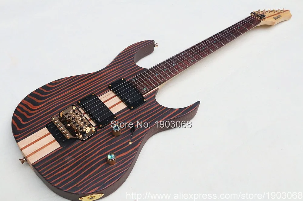 Top quality through neck 6 strings tremolo electric guitar zebra stripe