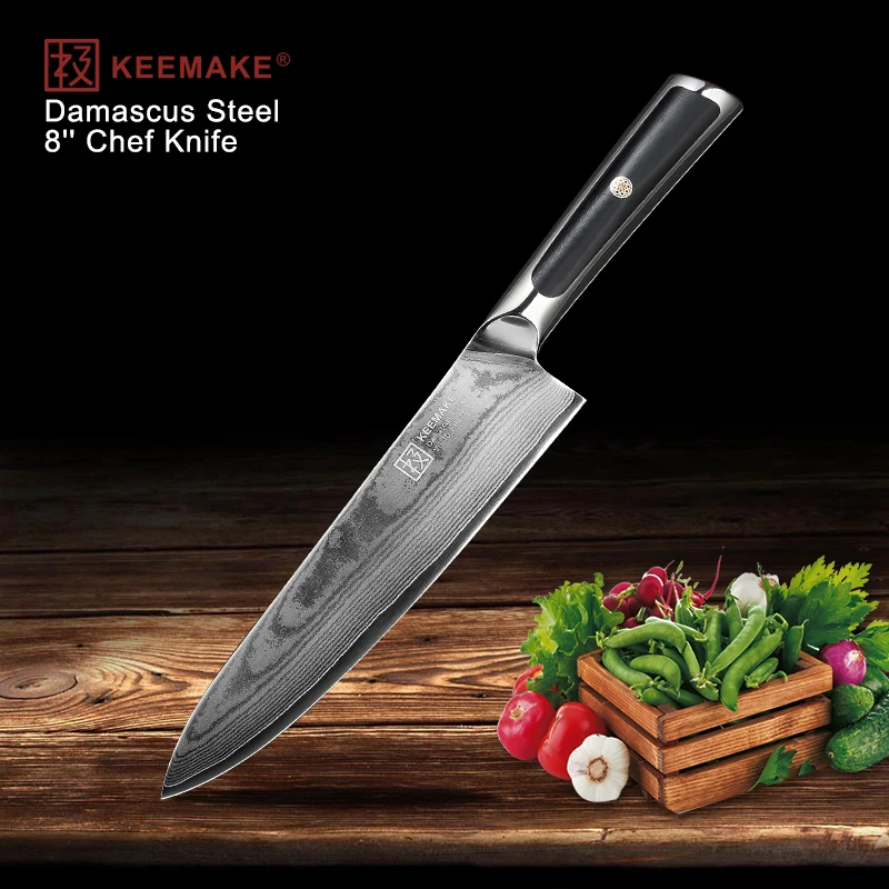 

KEEMAKE High Quality 8" Chef Knife Damascus Japanese VG10 Steel Blade Cutter knife G10 Handle Meat Vegetable Chef Kitchen Knives