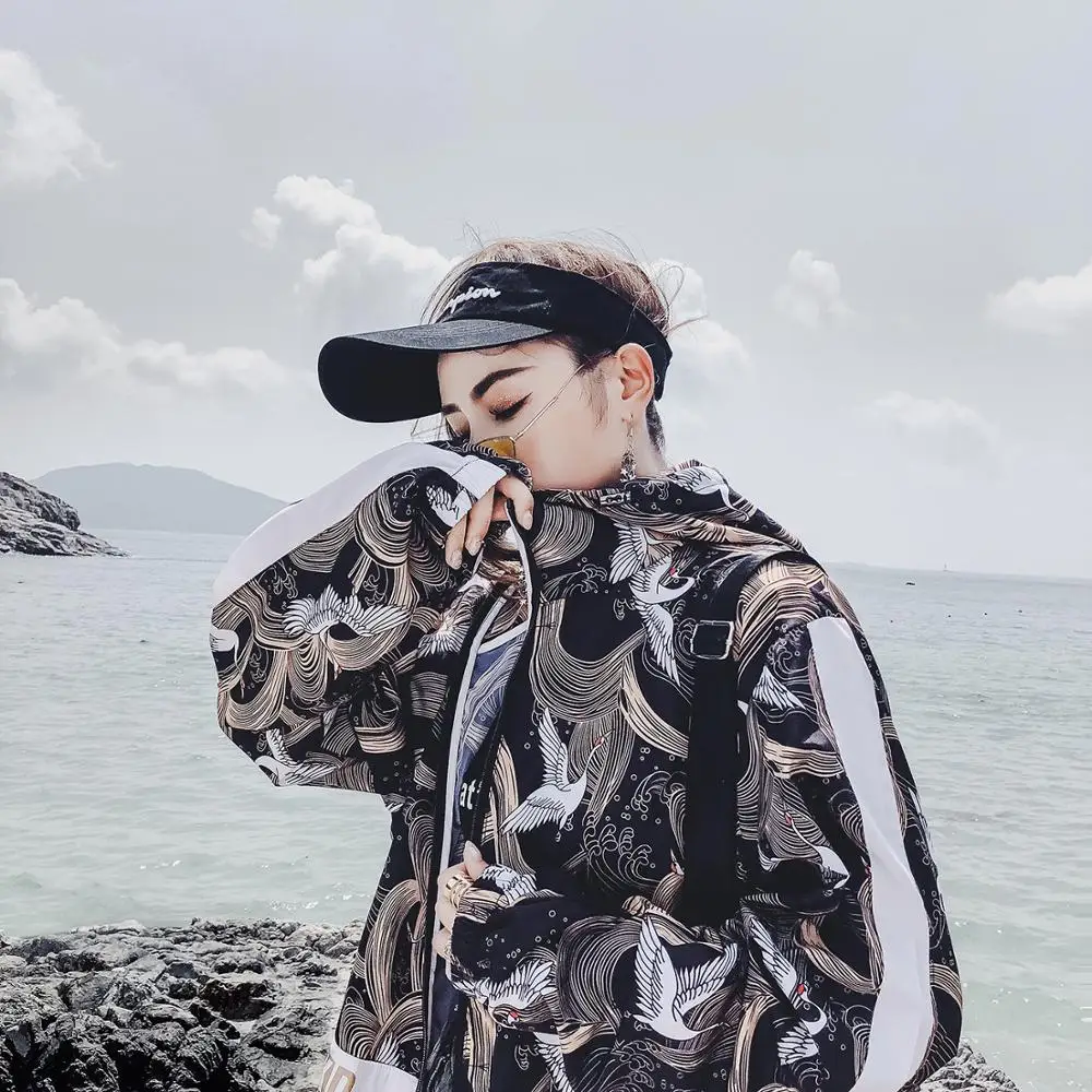 

Bomber Jacket Women Baseball Coat Autumn Summer Long Sleeve Casual Hip Hop Dance Show Harajuku Stitching Hooded Jackets Female