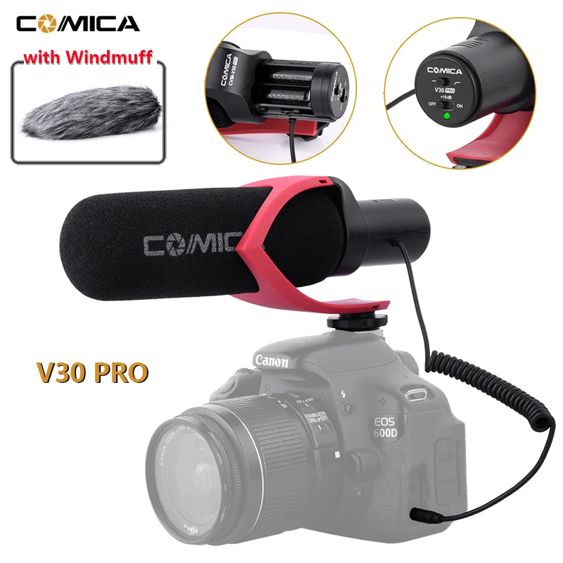 Видеомикрофон Comica CVM V30 PRO для цифровой зеркальной камеры Canon Nikon Sony с ветровым