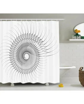 

White Shower Curtain Authentic Geometric Art Print For BathroomWaterproof And Fabric Washable Set With Hooks
