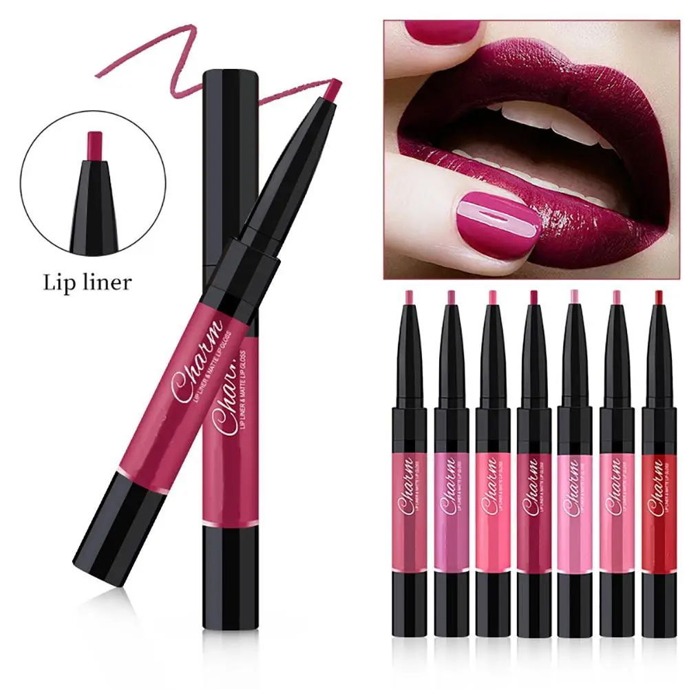 

New Women Beauty Double Side Lip Gloss Glaze Liner Waterproof Long Lasting Matte Makeup Lipstick Lip Liner Cosmetic