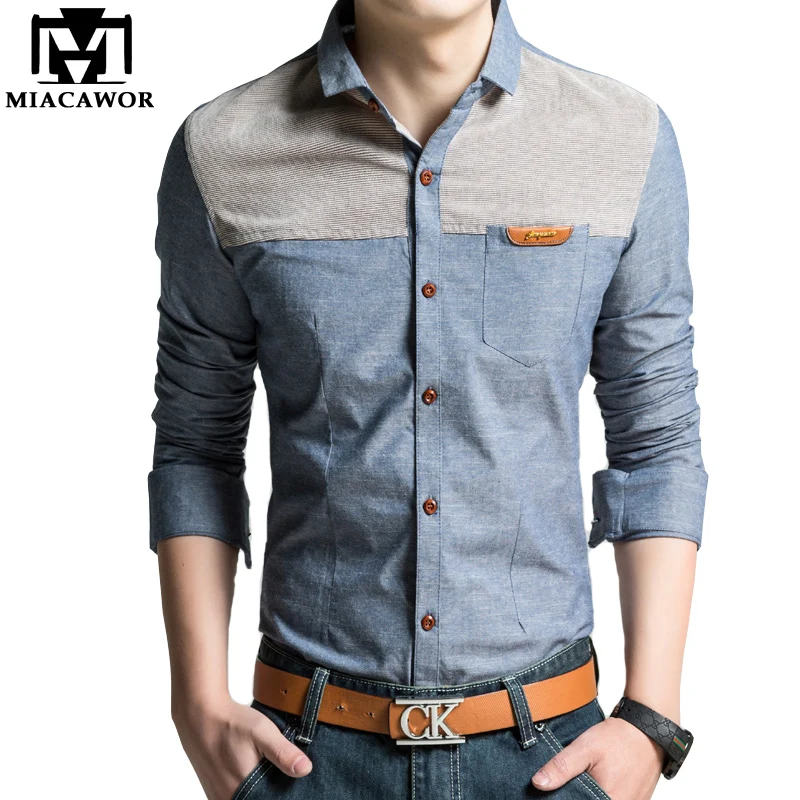 Goede MIACAWOR Originele Ontwerp Mannen Shirt Hoge Kwaliteit Casual Shirts Slim Fit Lange mouw Camisa Masculina Camisa Sociale Plus Size C215