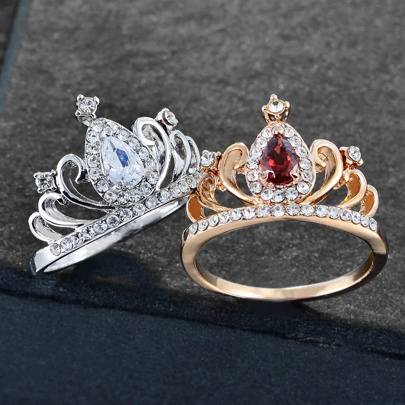 Queen Design Alloy Plating Jewelry Accessory Zircon Ring Crystal Inlay Crown Shape Dance Princess For Beauty Wear Rings |