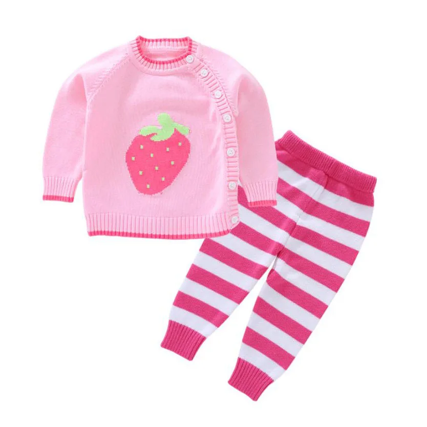 Stripe Baby Girls Clothing Set Spring Autumn Thin Cute Strawberry