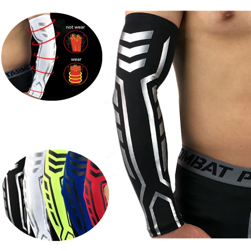 Compression Sleeve Cycling Basketball Arm Sleeve Cover Mangas Sports Running Arm Warmer UV Protection Elbow Pad Fitness Guards