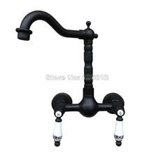 Масло Втирают Латунь двойной керамический кран и смеситель для кухонной раковины/перекидная сливная труба раковины Смесители Настенные Wnf521