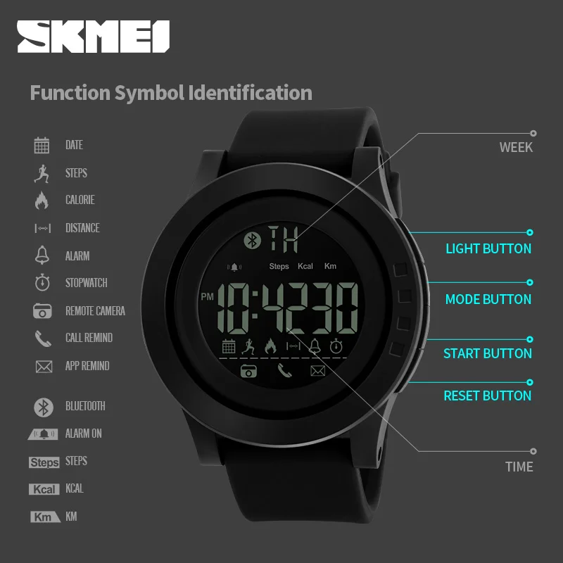 Смарт часы SKMEI мужские/женские с Bluetooth и шагомером водонепроницаемость 50 м|pedometer