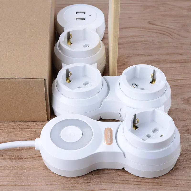 Goede Verlengkabel met USB 4 Gang Outlets 2 Usb poorten (5 V 2.1A) flexibele Rotary Socket Surge Protector Verlengkabel 1.8 M 3 M Cord