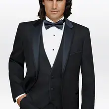Облегающие Черные смокинги для жениха на двух пуговицах с отворотом, костюмы для жениха на свадьбу(пиджак+ брюки+ жилет+ галстук