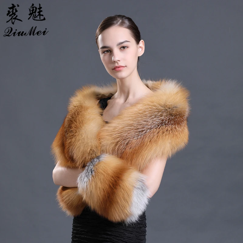 160cm Real Natural Fox Fur Scarves Fashion Winter Women Female Fur Shawl Collar Luxury Genuine Red Fox Fur Scarf for lady Cape