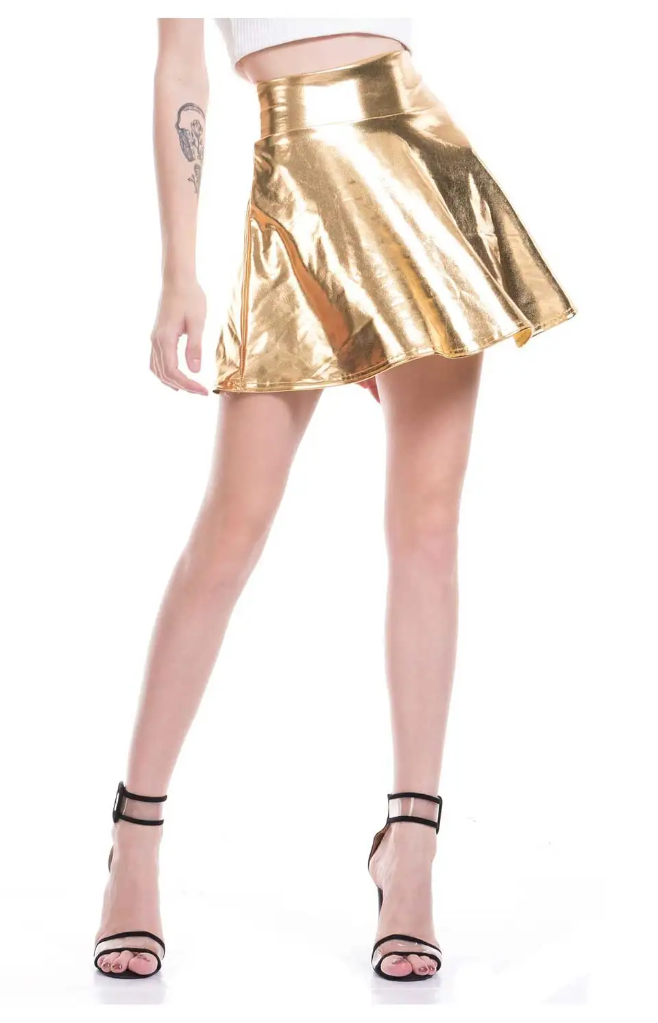Женская XXL голографическая юбка короткая Серебряная Лазерная блестящая юбка размера плюс плиссированная юбка из искусственной кожи голограмма Глянцевая короткая юбка вечерние