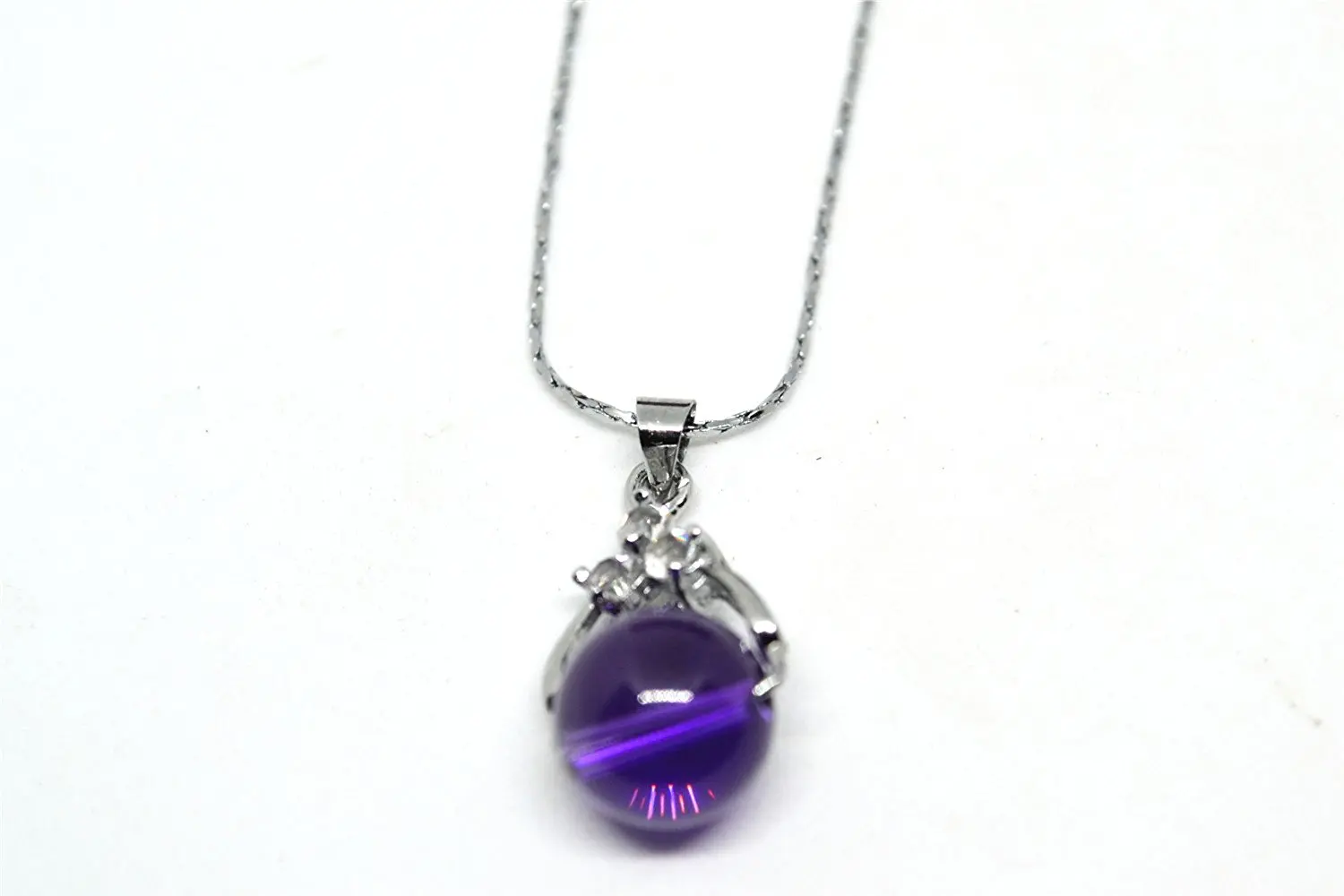 Natural Amethyst Silver Ball Necklace Jewelry Gift Gemstone wholesale