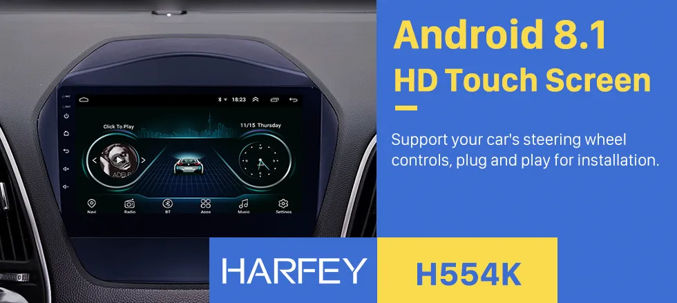 Harfey 9 дюймов gps Автомагнитола для 2009 2010 2011- hyundai IX35 Android 8,1 стерео с HD сенсорным экраном wifi USB DVR 1080P видео