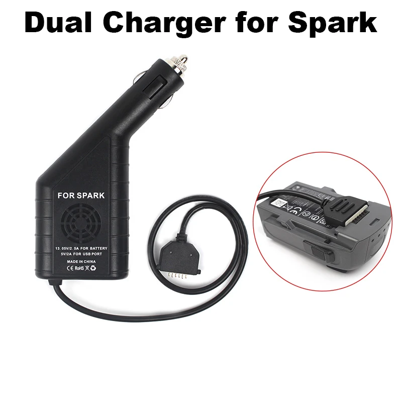 

2 in 1 Car Charger for DJI Spark Drone Battery Remote controller with USB Charging Port Travel Charger Spare Parts Accessory