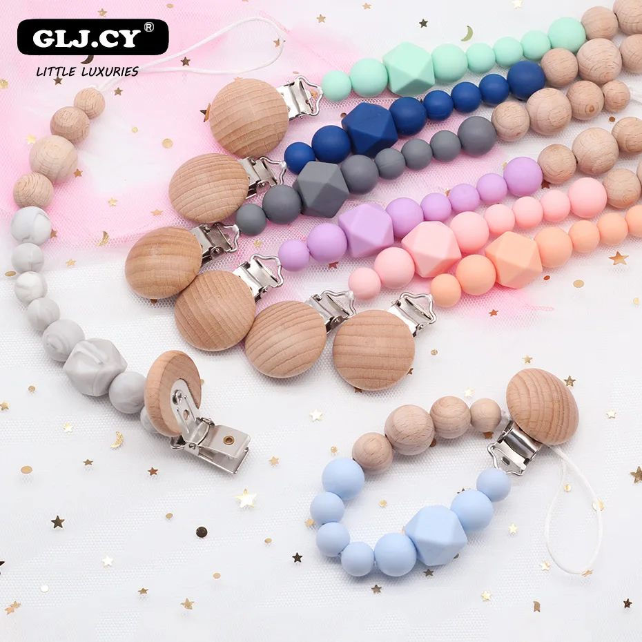 Силиконовые деревянные клипсы для соски, Детская пустышка, Новорожденные детские подарки для душа 10 шт