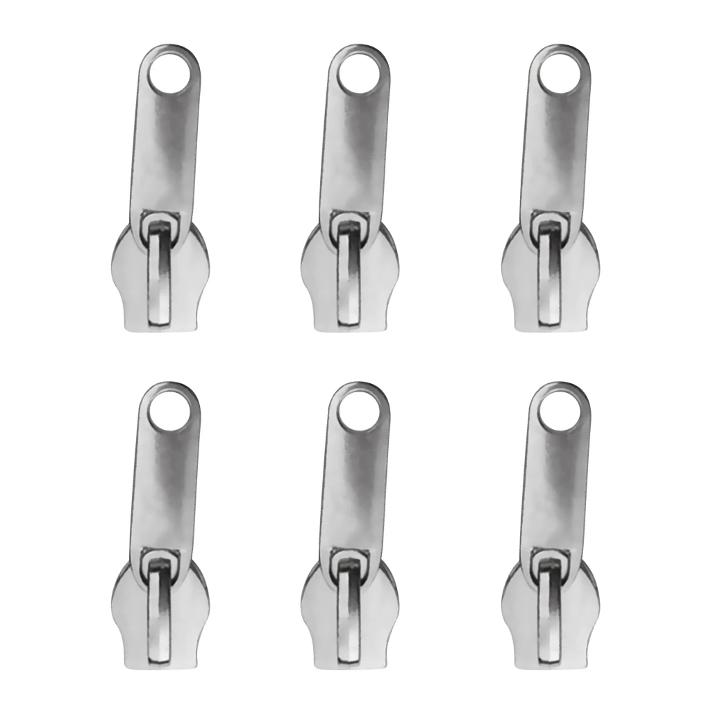 6 Pieces / Set #10 Metal Long Pull Zip Slider Zipper Repair Kit Replacement For Boat Canvas, Sleeping Bags and Tents